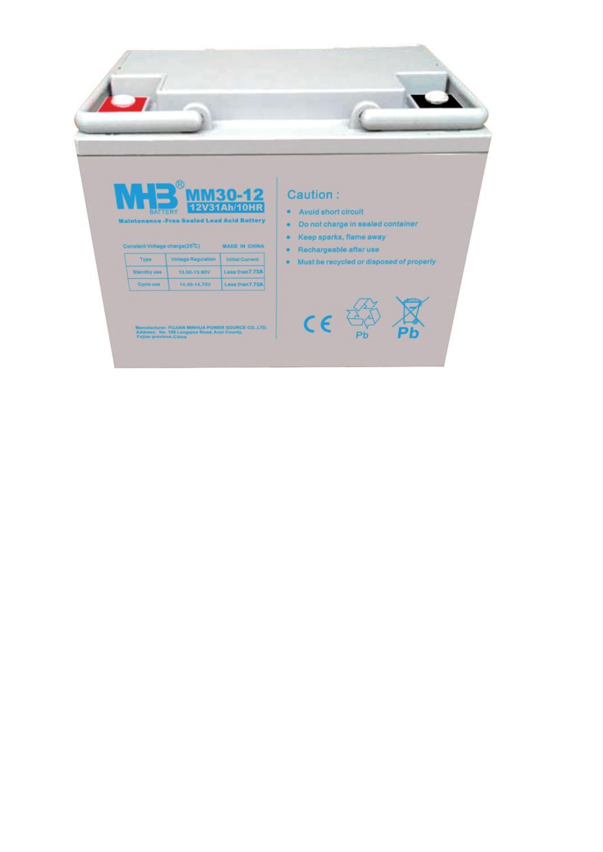 Батарея акумуляторна MHB MM30-12 типу AGM 12V/30Ah (класична)